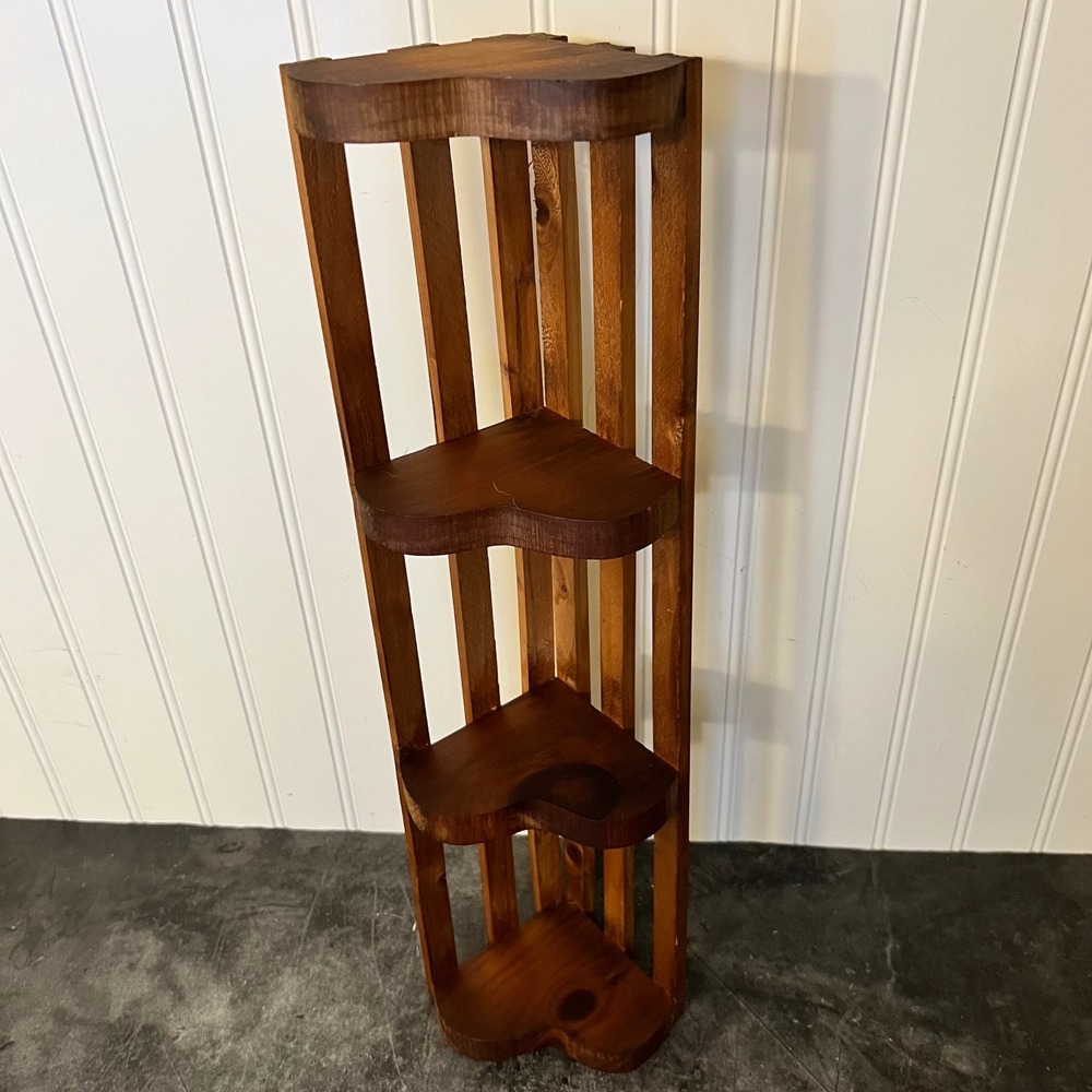 Vintage Wooden Four Tier Corner Heart Trinket Shelf | Cottage